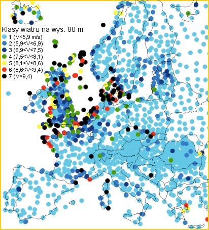 Zasoby energi wiatru w europie
